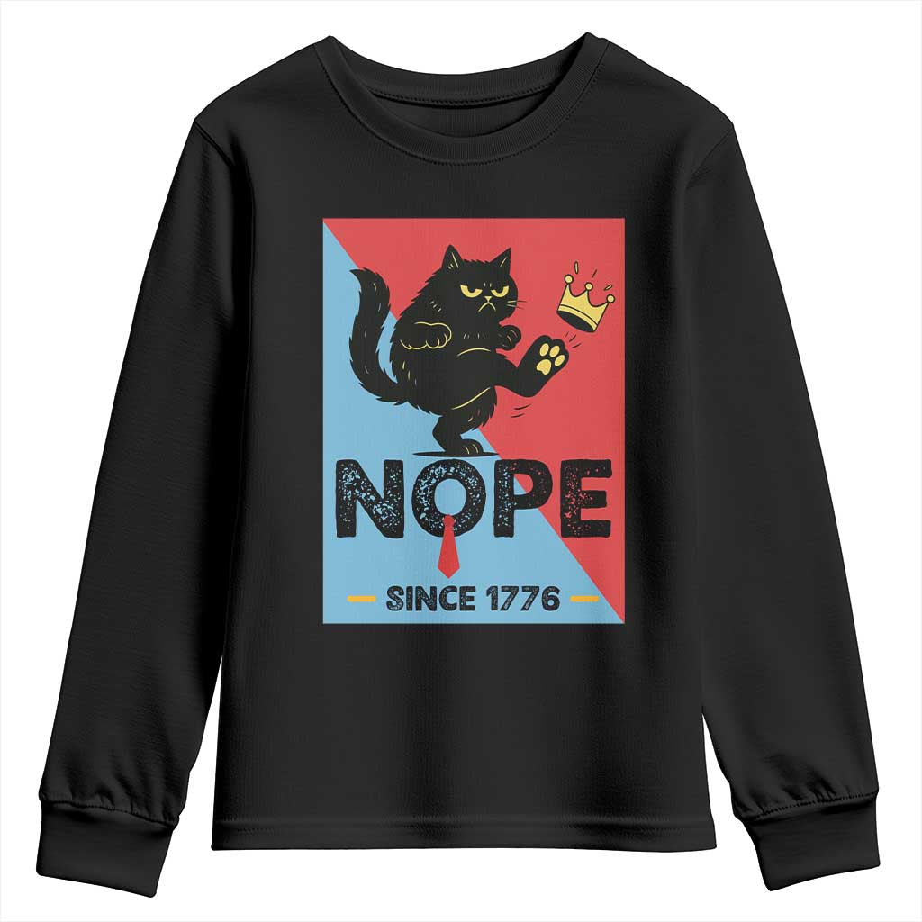 Nope Since 1776 Sarcastic Black Cat Youth Sweatshirt Funny No Kings In America Patriotic Protest - Wonder Print Shop