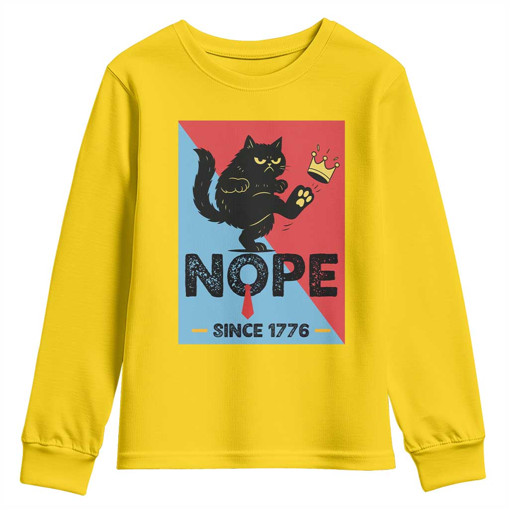Nope Since 1776 Sarcastic Black Cat Youth Sweatshirt Funny No Kings In America Patriotic Protest - Wonder Print Shop
