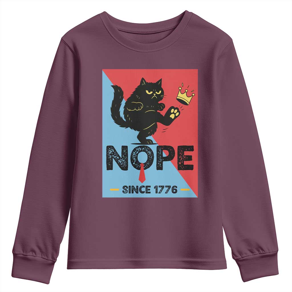 Nope Since 1776 Sarcastic Black Cat Youth Sweatshirt Funny No Kings In America Patriotic Protest - Wonder Print Shop