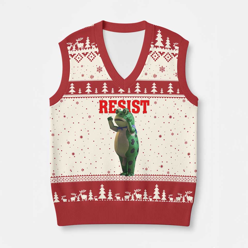Funny Inflatable Portland Frog Resist V-Neck Knit Sweater Vest Freedom Protest - Wonder Print Shop