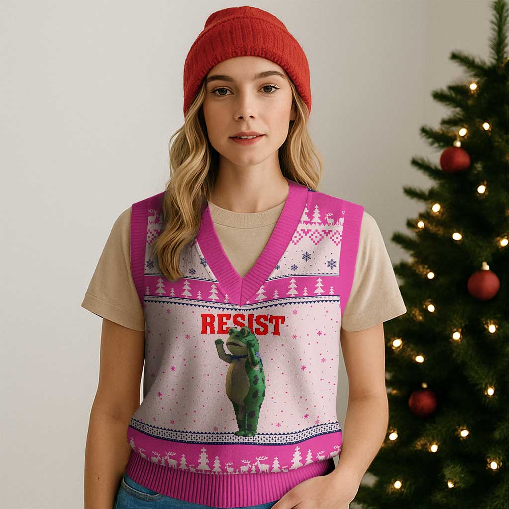 Funny Inflatable Portland Frog Resist V-Neck Knit Sweater Vest Freedom Protest - Wonder Print Shop