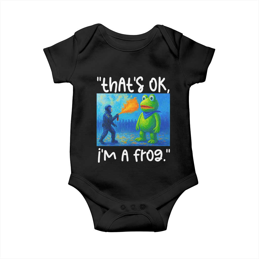 Funny Portland Frog Protest Baby Onesie Thats OK Im A Frog Pepper Spray - Wonder Print Shop