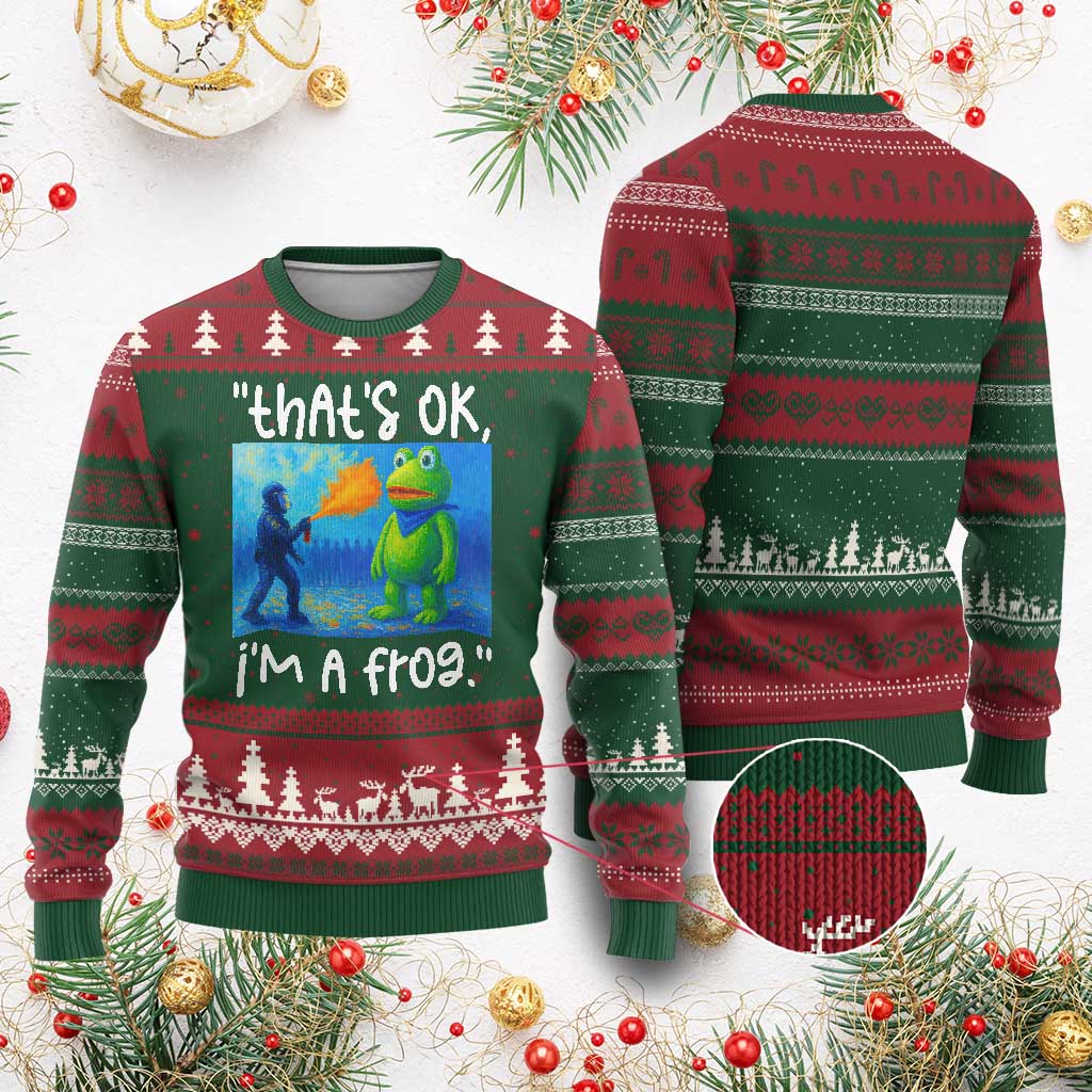 Funny Portland Frog Protest Ugly Christmas Sweater Thats OK Im A Frog Pepper Spray - Wonder Print Shop