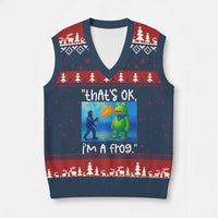 Funny Portland Frog Protest V-Neck Knit Sweater Vest Thats OK Im A Frog Pepper Spray - Wonder Print Shop