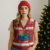 Funny Portland Frog Protest V-Neck Knit Sweater Vest Thats OK Im A Frog Pepper Spray - Wonder Print Shop