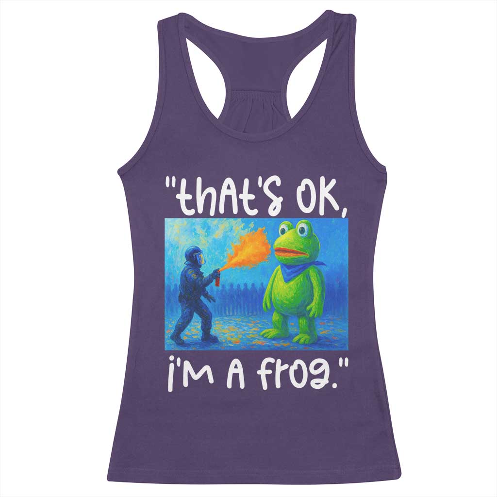Funny Portland Frog Protest Racerback Tank Top Thats OK Im A Frog Pepper Spray - Wonder Print Shop