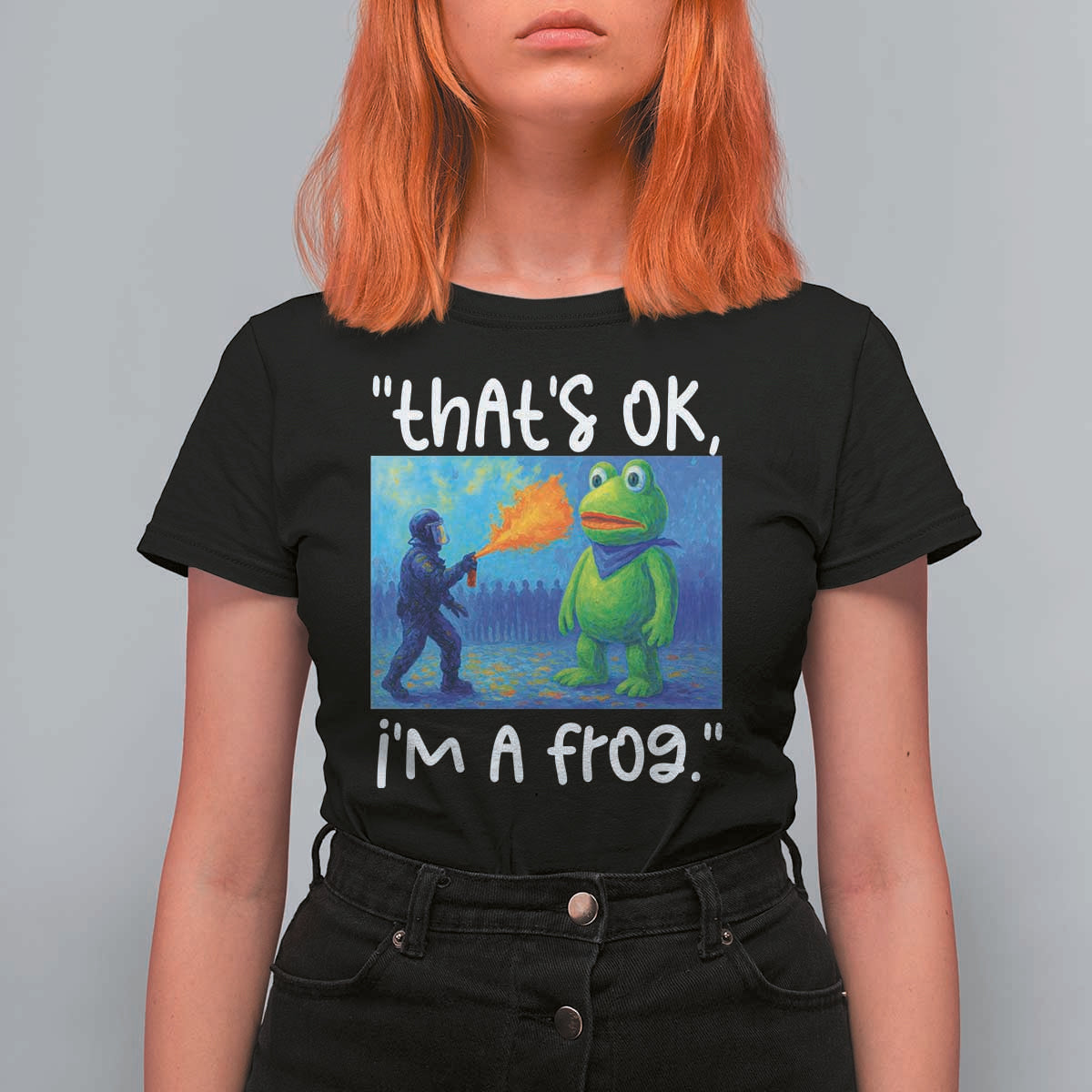 Funny Portland Frog Protest T Shirt For Women Thats OK Im A Frog Pepper Spray - Wonder Print Shop