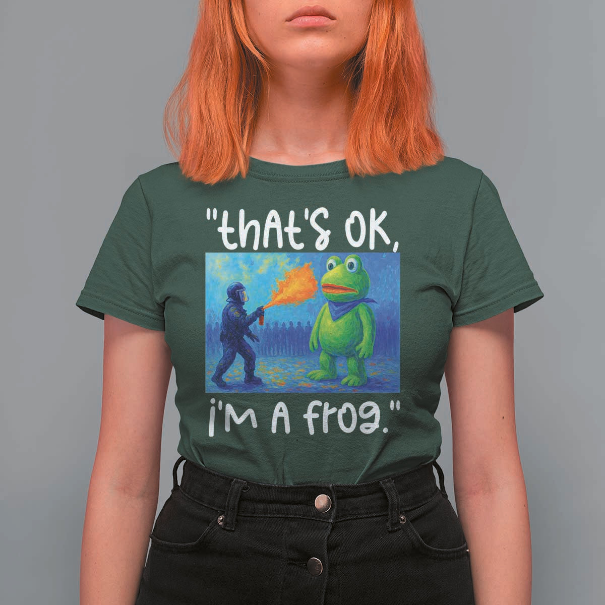 Funny Portland Frog Protest T Shirt For Women Thats OK Im A Frog Pepper Spray - Wonder Print Shop