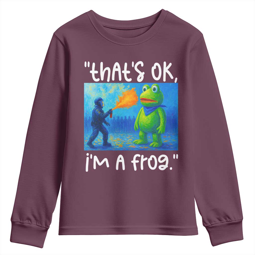 Funny Portland Frog Protest Youth Sweatshirt Thats OK Im A Frog Pepper Spray - Wonder Print Shop