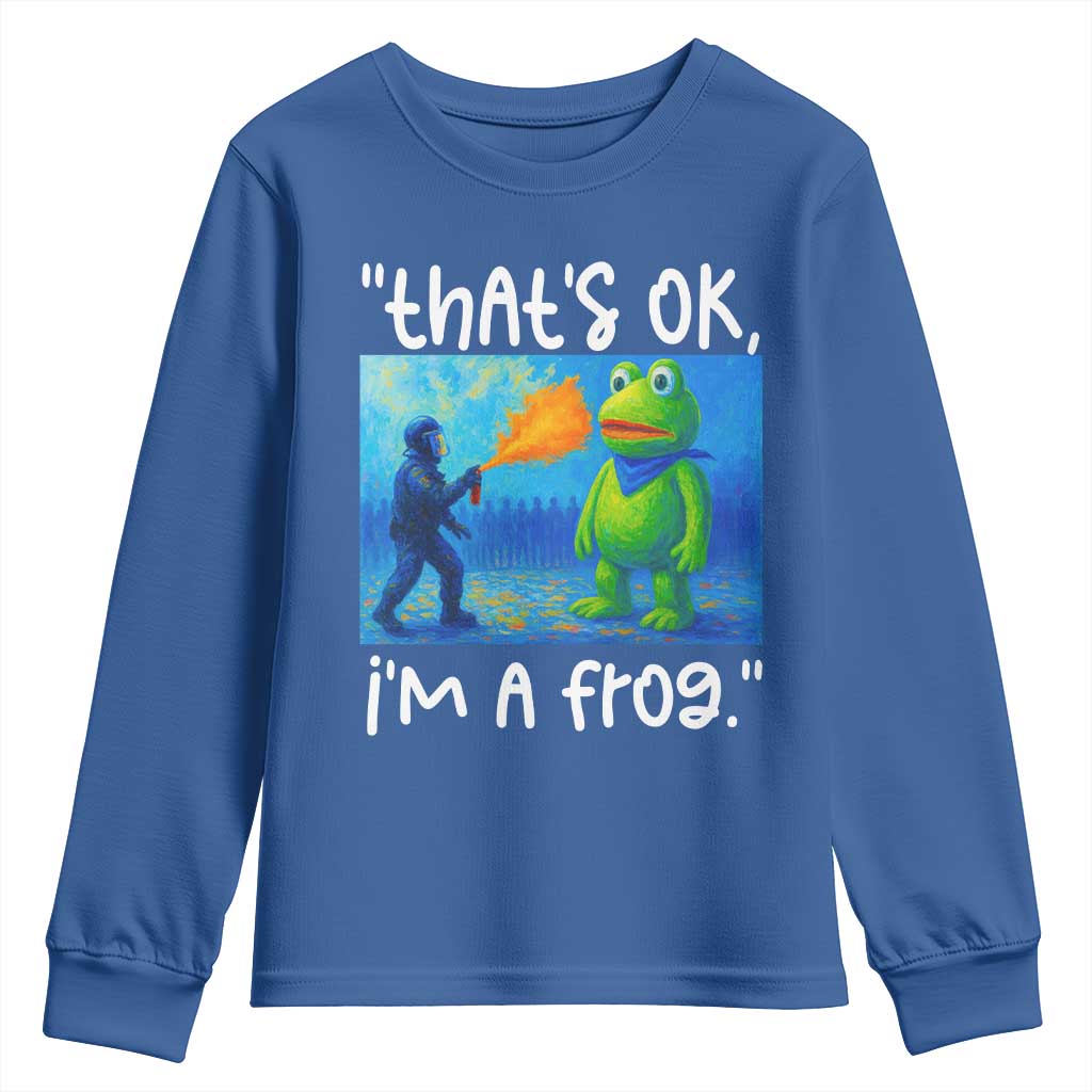 Funny Portland Frog Protest Youth Sweatshirt Thats OK Im A Frog Pepper Spray - Wonder Print Shop