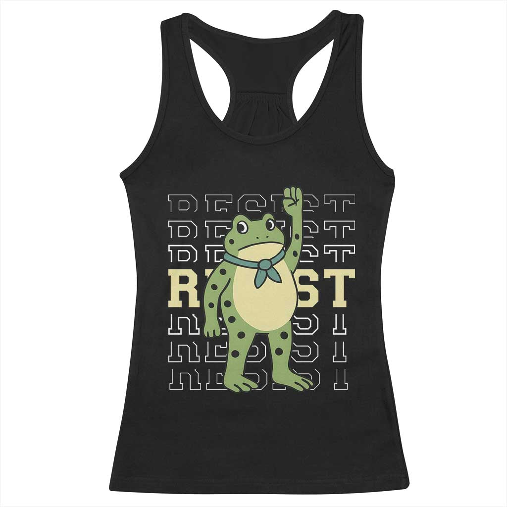 Resist Raised Fist Frog Racerback Tank Top Portland Protest Freedom Fighter - Wonder Print Shop