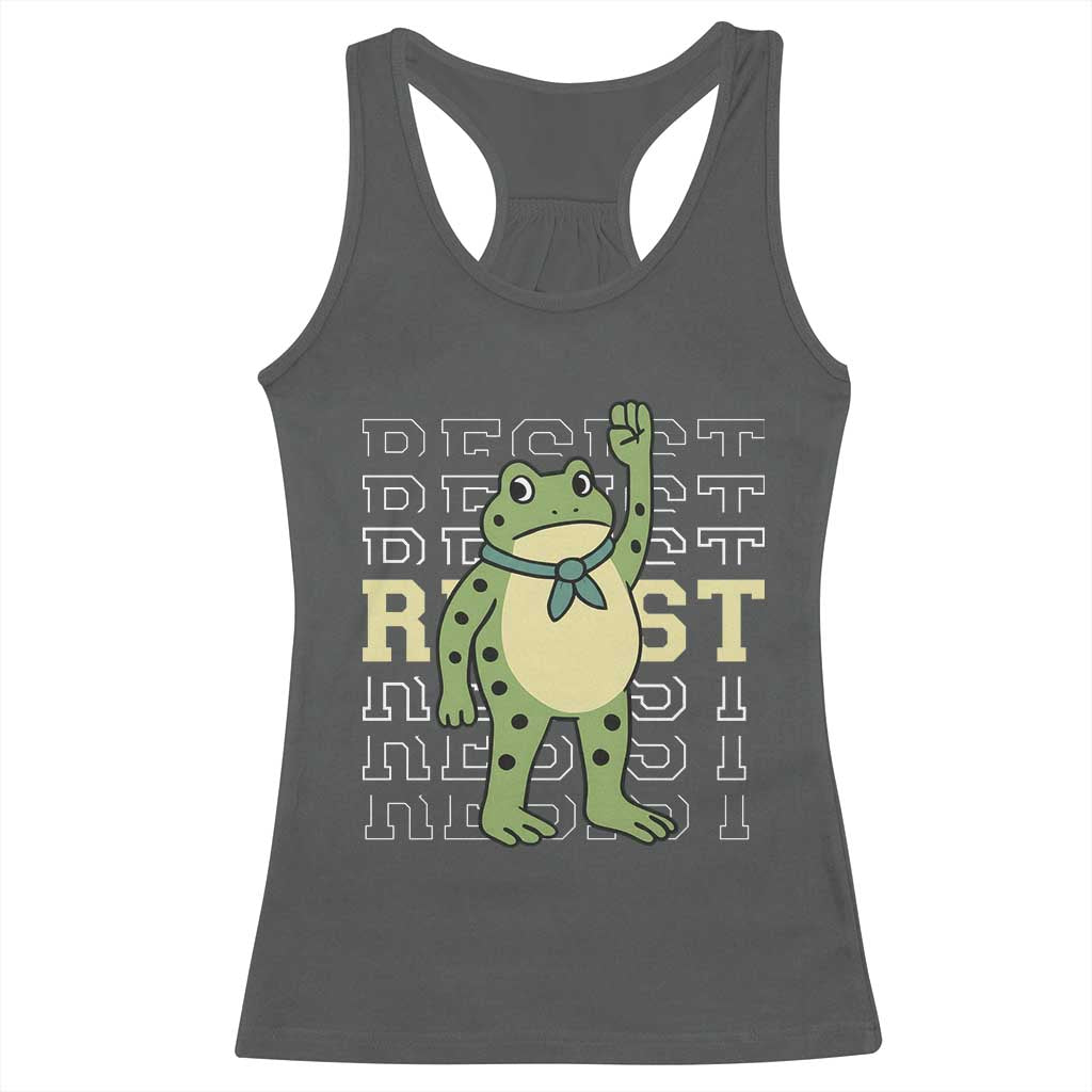Resist Raised Fist Frog Racerback Tank Top Portland Protest Freedom Fighter - Wonder Print Shop