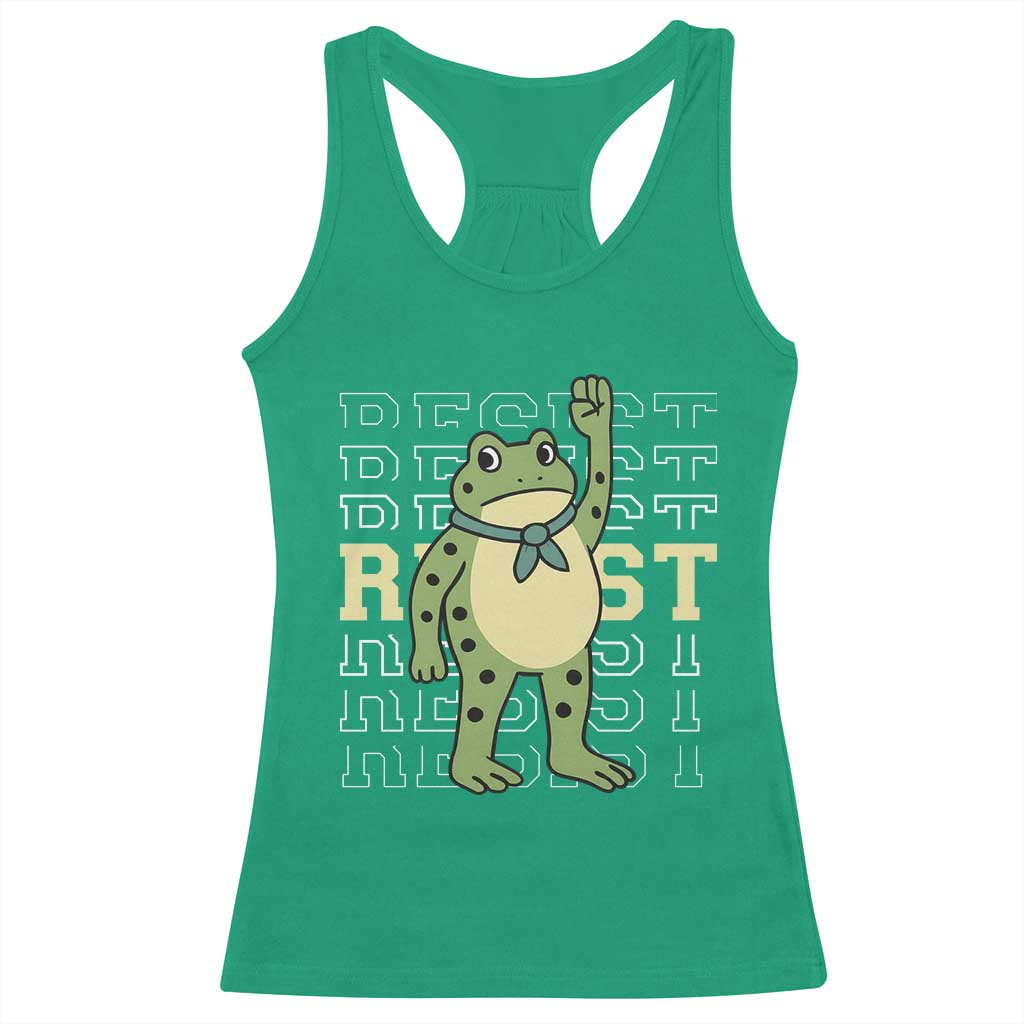 Resist Raised Fist Frog Racerback Tank Top Portland Protest Freedom Fighter - Wonder Print Shop