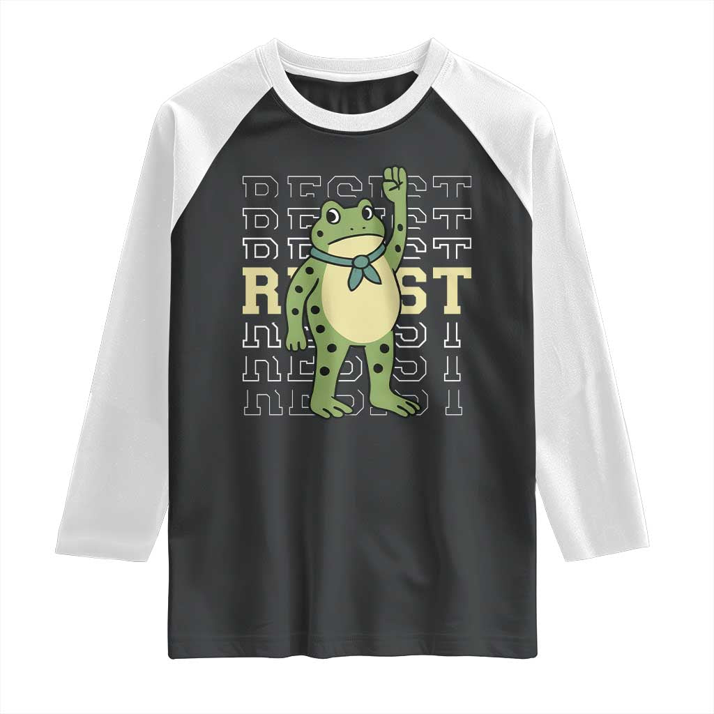 Resist Raised Fist Frog Raglan Shirt Portland Protest Freedom Fighter - Wonder Print Shop