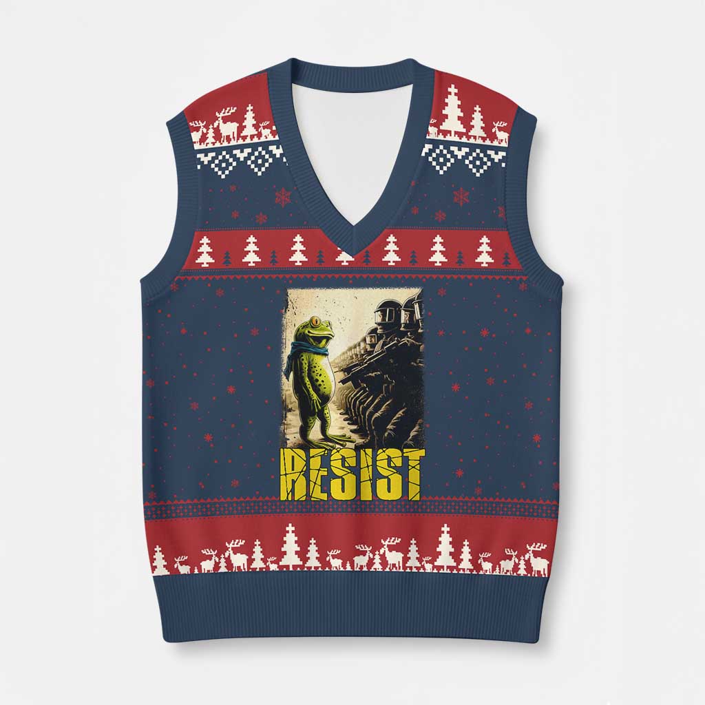 Resist Frog V-Neck Knit Sweater Vest Stand Against Free Portland Protest - Wonder Print Shop
