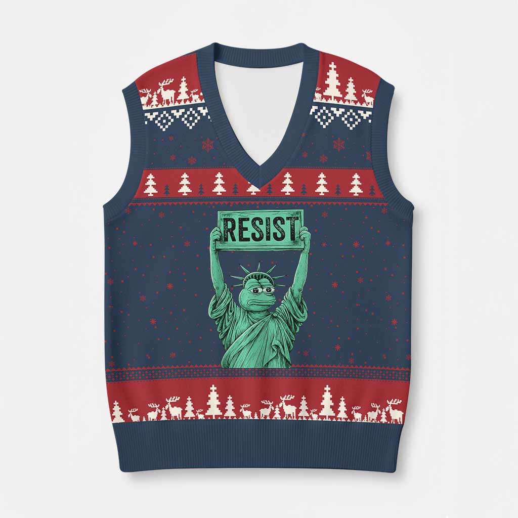 Funny Liberty Frog Meme Resist V-Neck Knit Sweater Vest Portland Frogs Protest Freedom Fighter - Wonder Print Shop