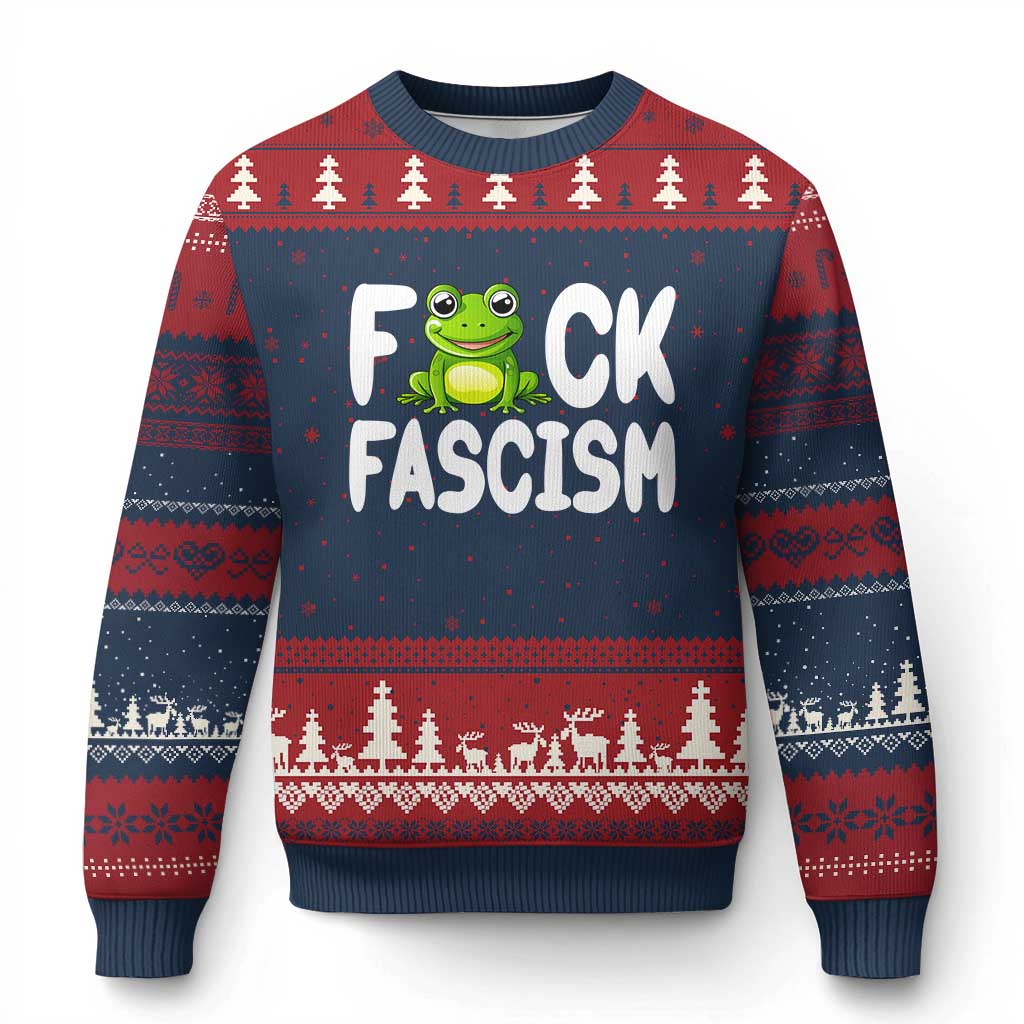 Funny Frog Fck Fascism Ugly Christmas Sweater Resist Protest Human Rights - Wonder Print Shop