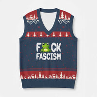 Funny Frog Fck Fascism V-Neck Knit Sweater Vest Resist Protest Human Rights - Wonder Print Shop