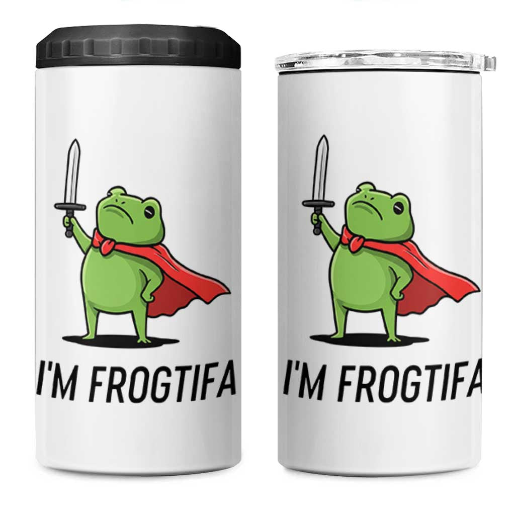 Funny Huzzah Frog 4 in 1 Can Cooler Tumbler Im Frogtifa Knight Resist Protest - Wonder Print Shop