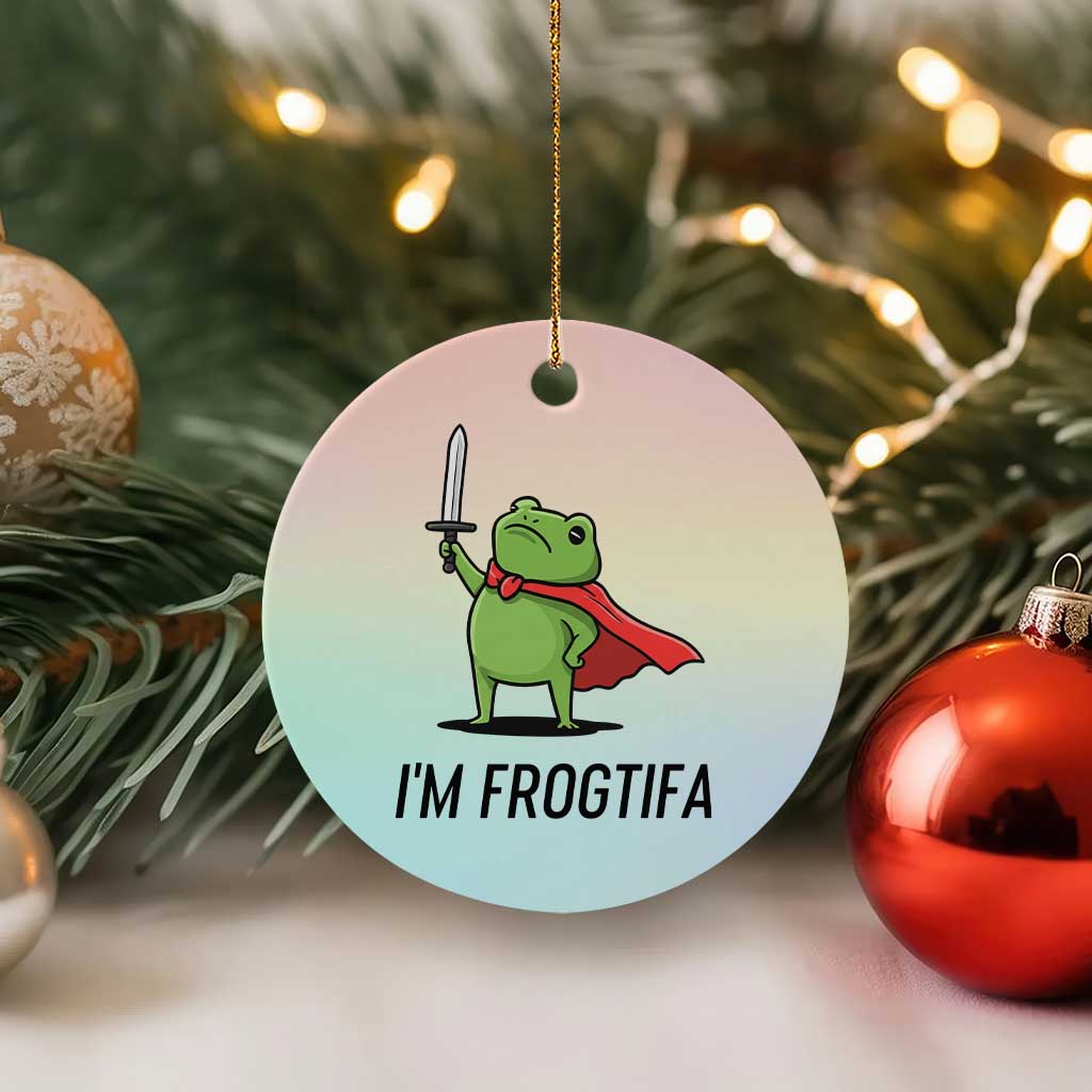Funny Huzzah Frog Ceramic Ornament Im Frogtifa Knight Resist Protest - Wonder Print Shop