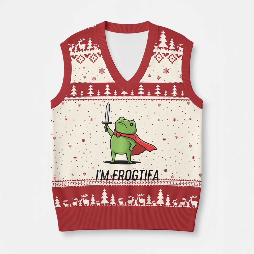Funny Huzzah Frog V-Neck Knit Sweater Vest Im Frogtifa Knight Resist Protest - Wonder Print Shop