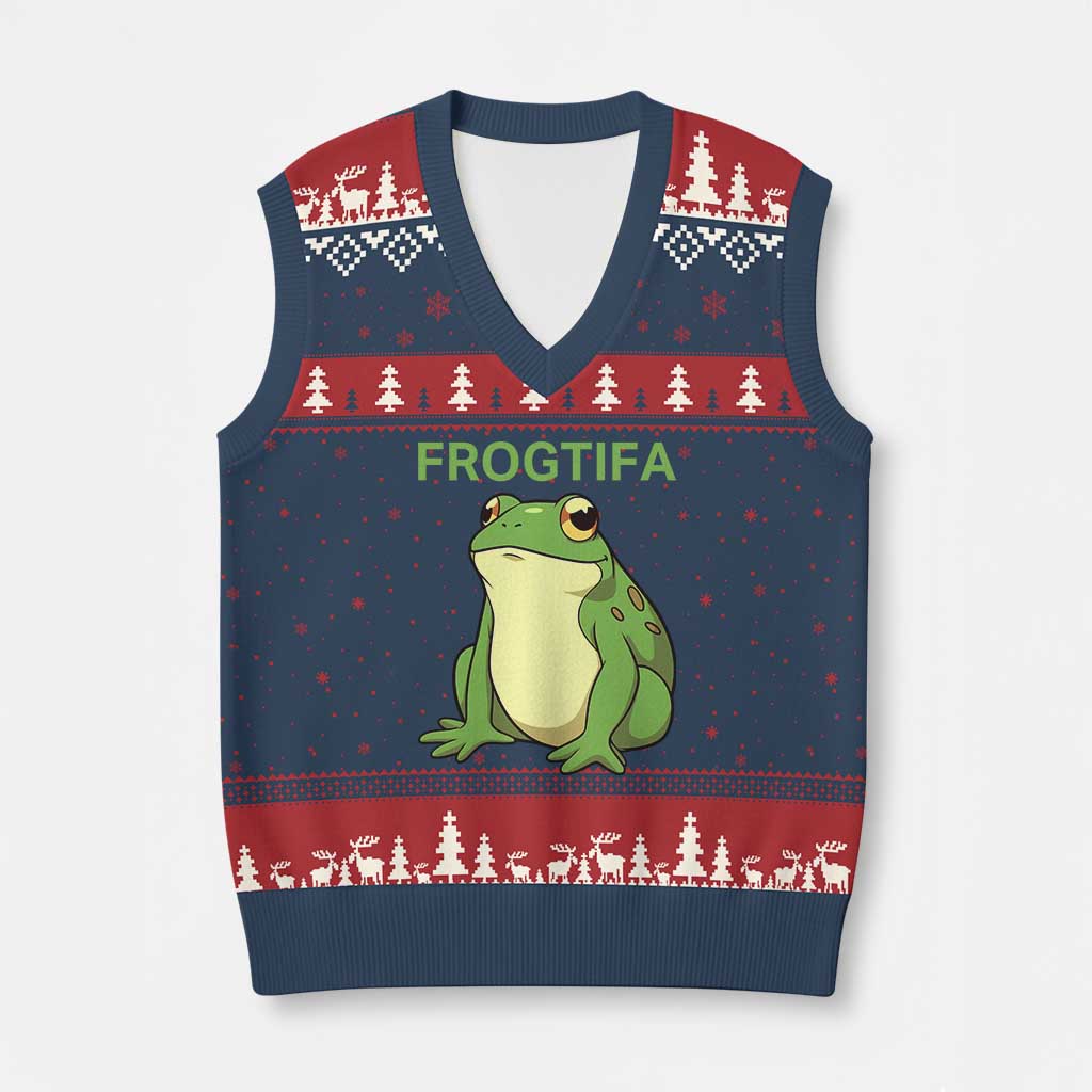 Funny Frogtifa V-Neck Knit Sweater Vest Resist Frog Protest Against Fascism - Wonder Print Shop