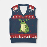 Funny Frogtifa V-Neck Knit Sweater Vest Resist Frog Protest Against Fascism - Wonder Print Shop