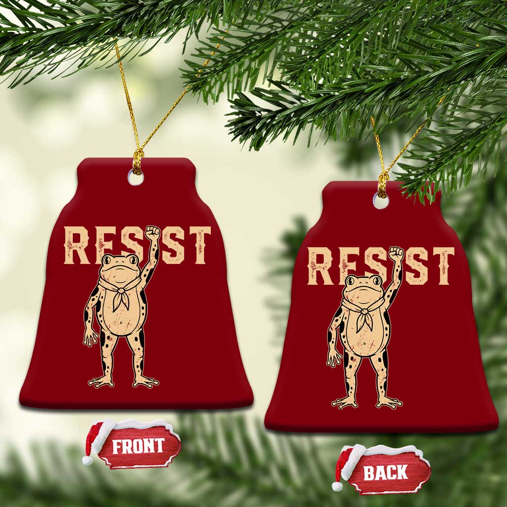 Frog Resist Ceramic Ornament Raised Fist Protest Fighter Retro Graphic - Wonder Print Shop