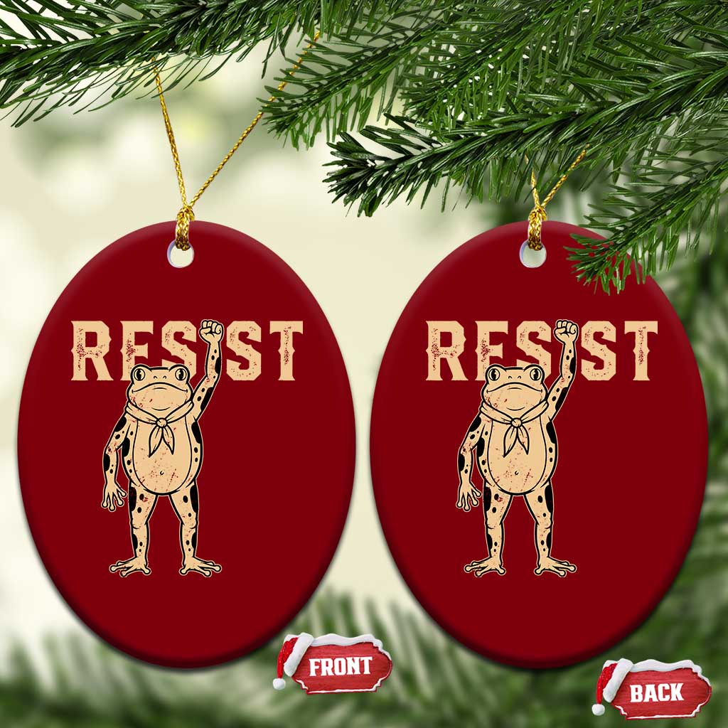 Frog Resist Ceramic Ornament Raised Fist Protest Fighter Retro Graphic - Wonder Print Shop