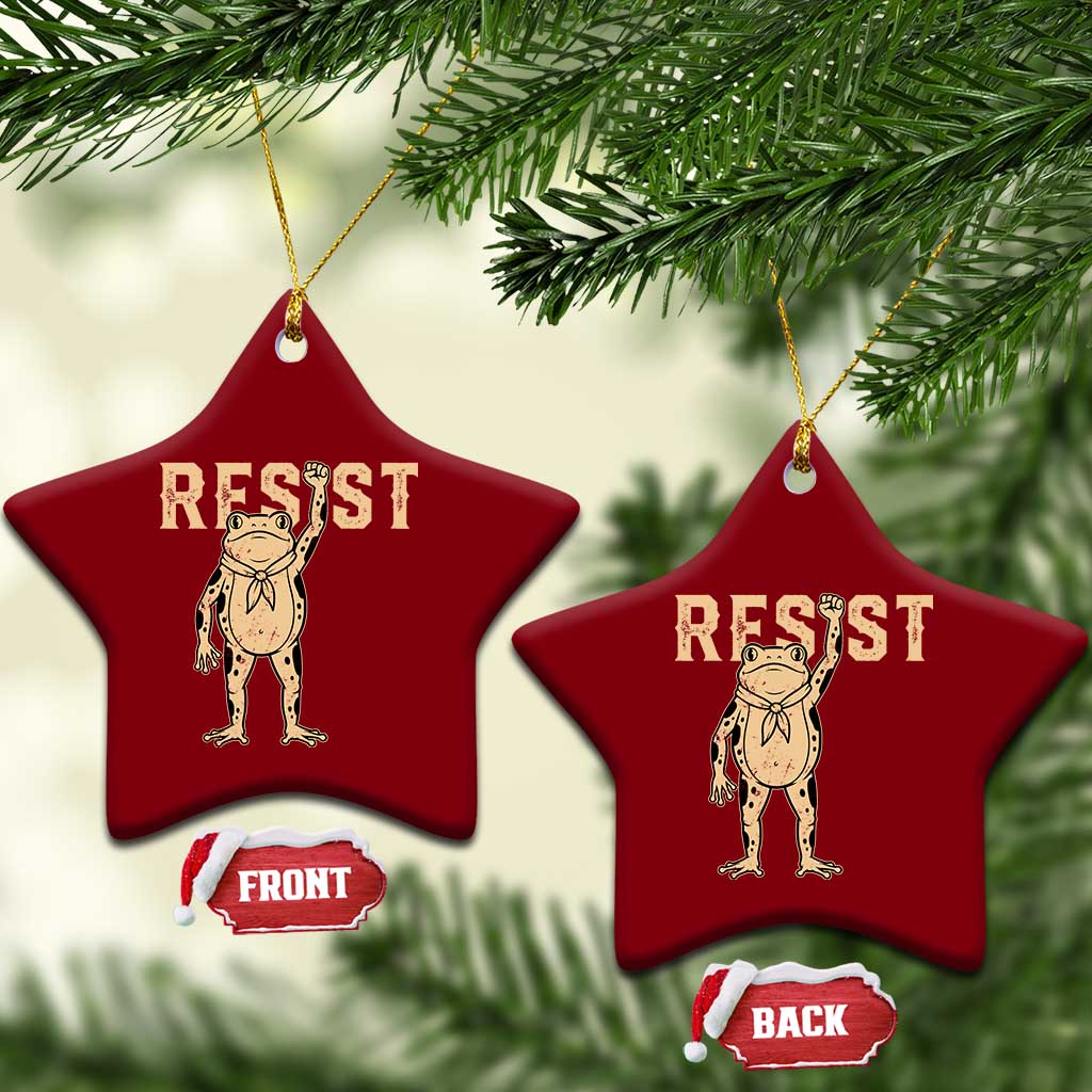 Frog Resist Ceramic Ornament Raised Fist Protest Fighter Retro Graphic - Wonder Print Shop