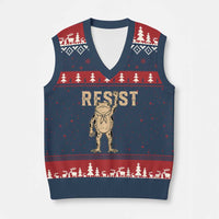 Frog Resist V-Neck Knit Sweater Vest Raised Fist Protest Fighter Retro Graphic - Wonder Print Shop