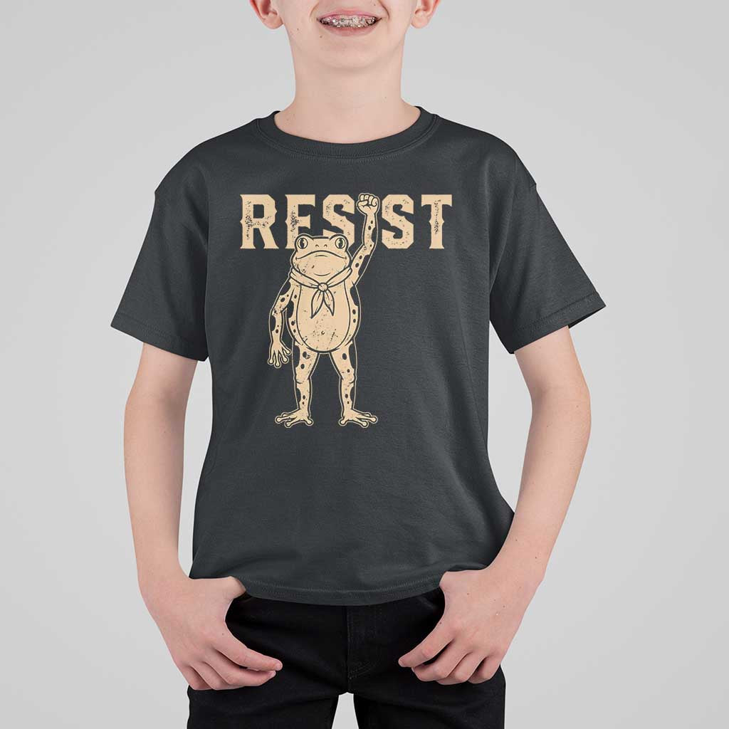Frog Resist T Shirt For Kid Raised Fist Protest Fighter Retro Graphic - Wonder Print Shop