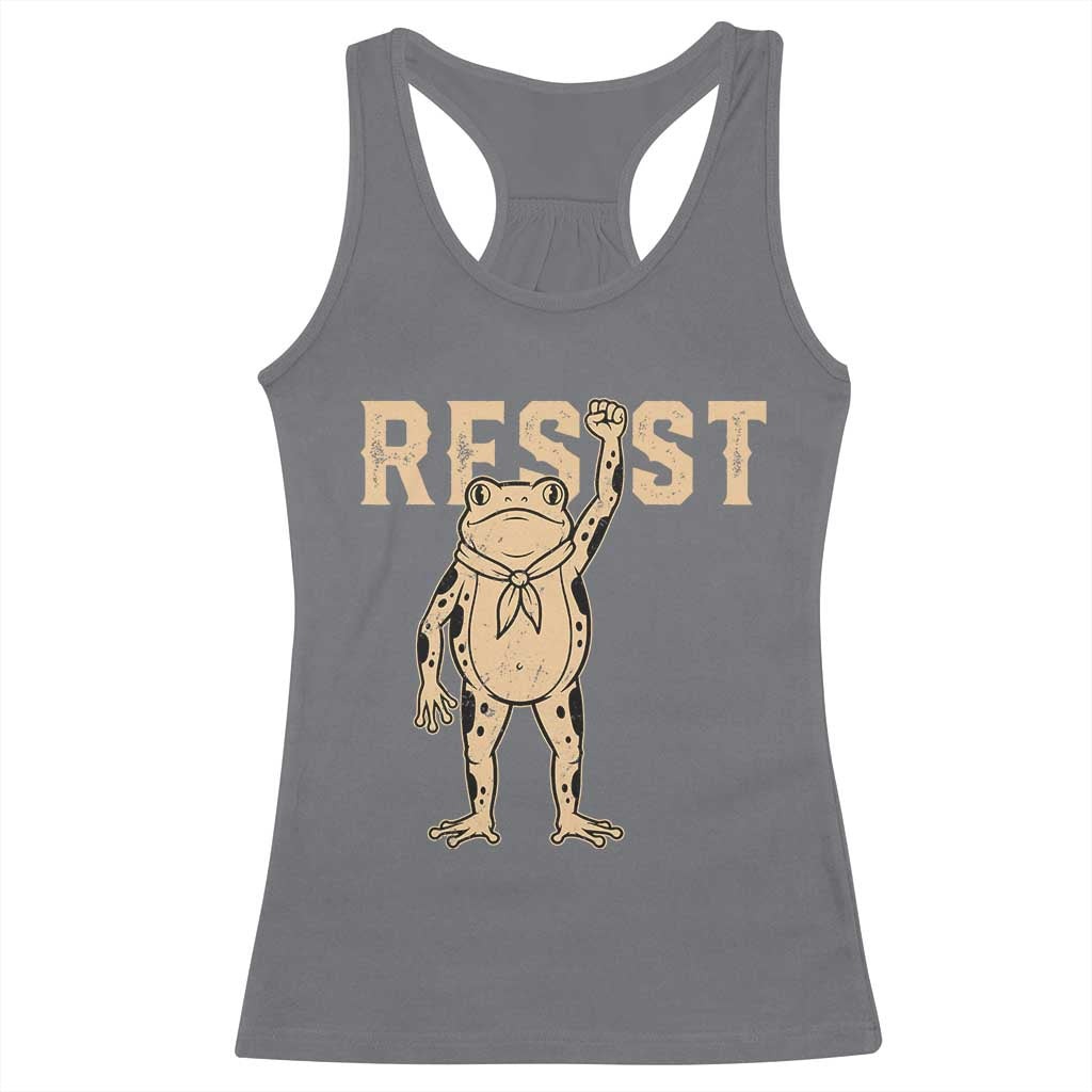 Frog Resist Racerback Tank Top Raised Fist Protest Fighter Retro Graphic - Wonder Print Shop
