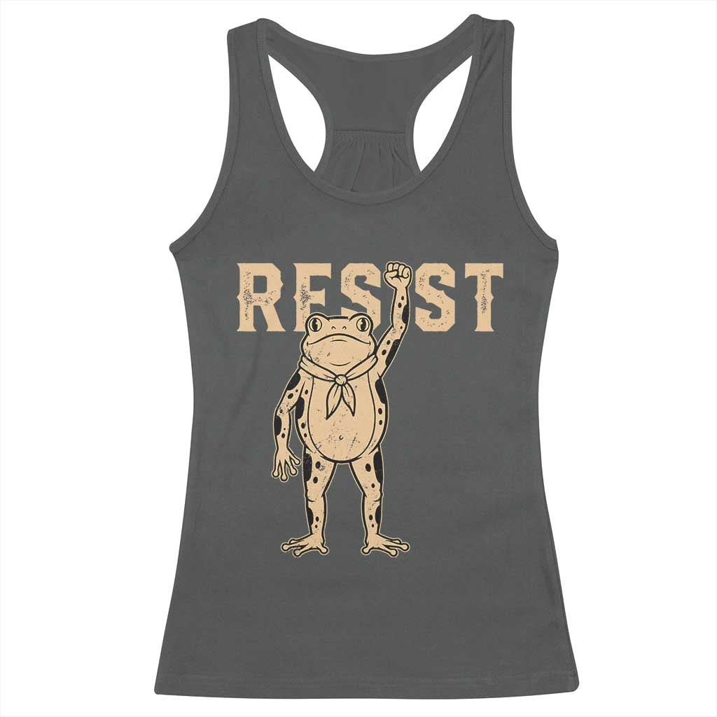 Frog Resist Racerback Tank Top Raised Fist Protest Fighter Retro Graphic - Wonder Print Shop