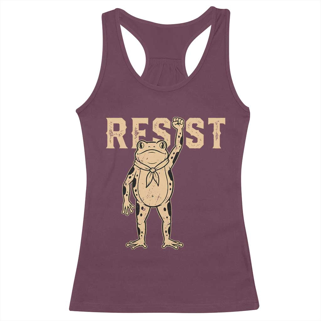 Frog Resist Racerback Tank Top Raised Fist Protest Fighter Retro Graphic - Wonder Print Shop