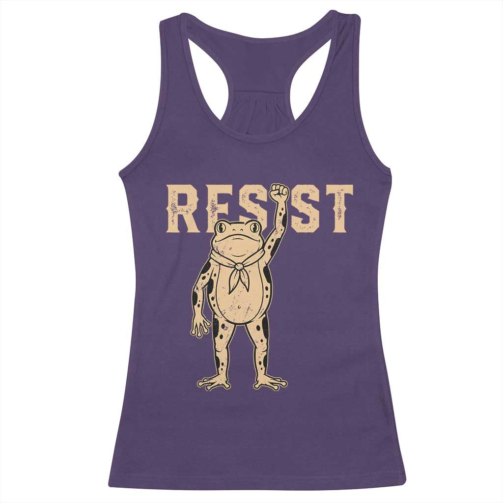 Frog Resist Racerback Tank Top Raised Fist Protest Fighter Retro Graphic - Wonder Print Shop