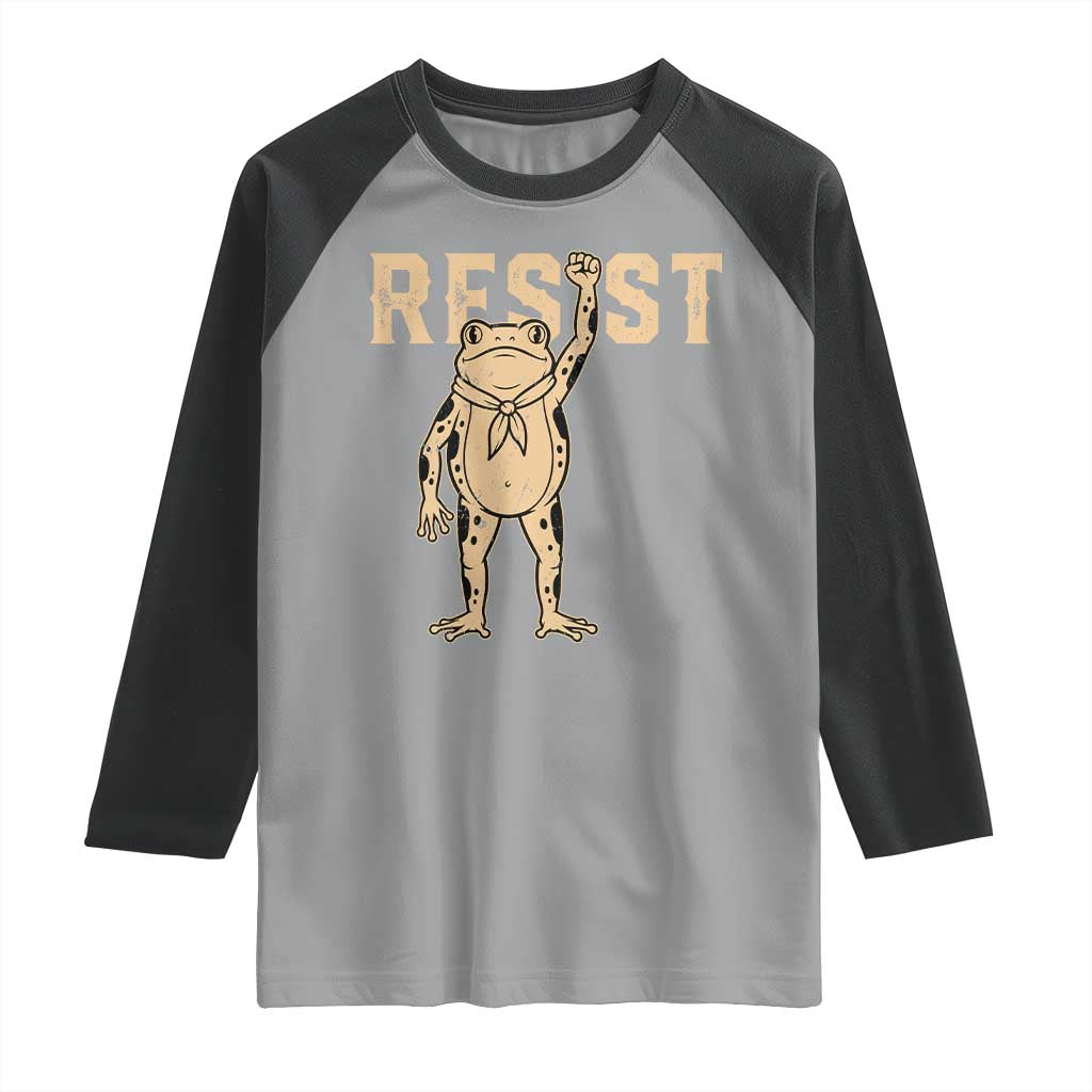 Frog Resist Raglan Shirt Raised Fist Protest Fighter Retro Graphic - Wonder Print Shop