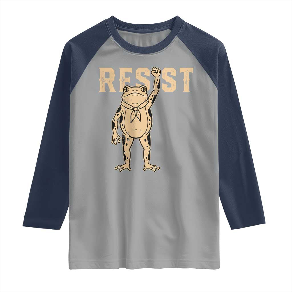 Frog Resist Raglan Shirt Raised Fist Protest Fighter Retro Graphic - Wonder Print Shop
