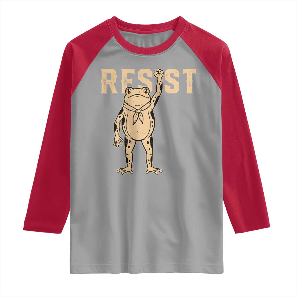 Frog Resist Raglan Shirt Raised Fist Protest Fighter Retro Graphic - Wonder Print Shop