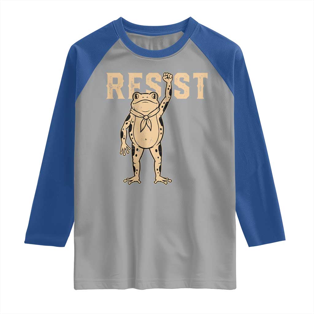 Frog Resist Raglan Shirt Raised Fist Protest Fighter Retro Graphic - Wonder Print Shop