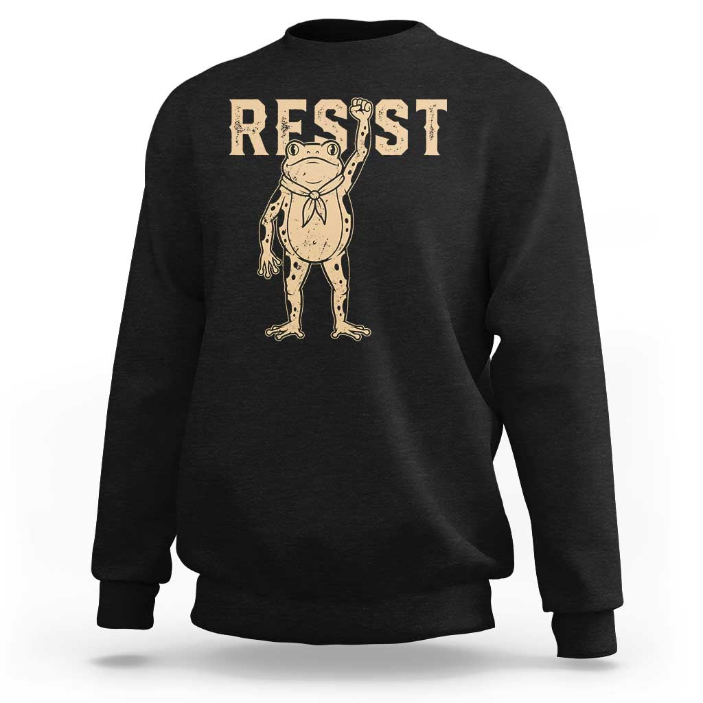 Frog Resist Sweatshirt Raised Fist Protest Fighter Retro Graphic - Wonder Print Shop