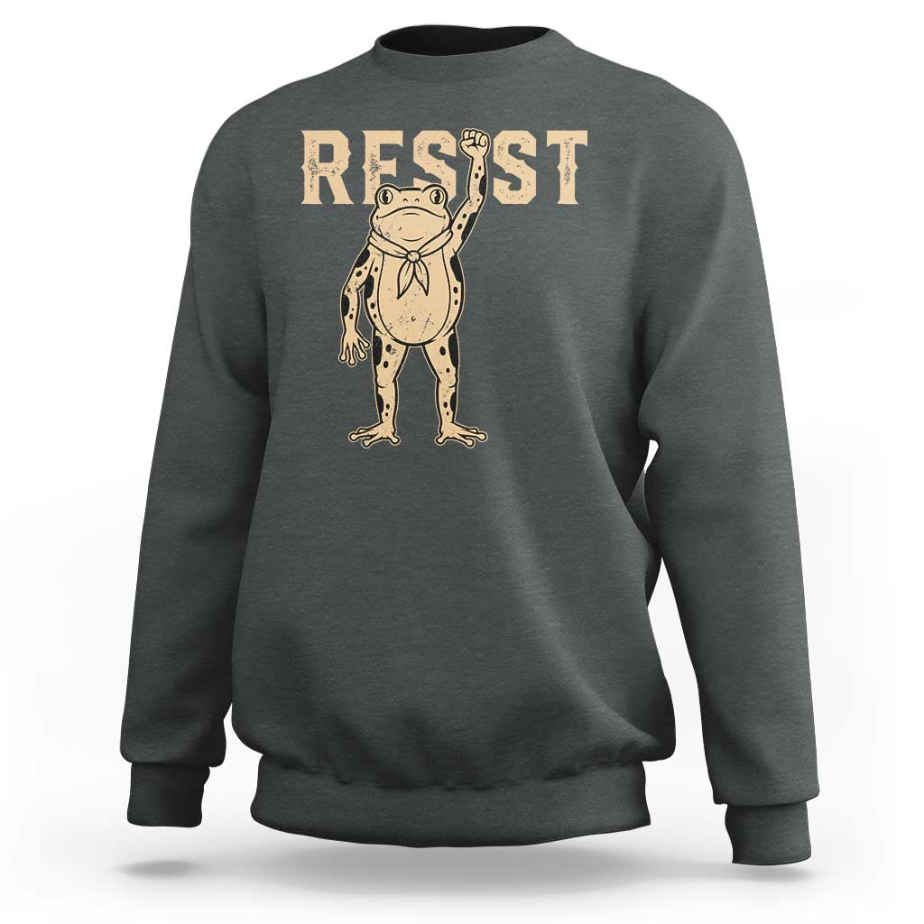 Frog Resist Sweatshirt Raised Fist Protest Fighter Retro Graphic - Wonder Print Shop
