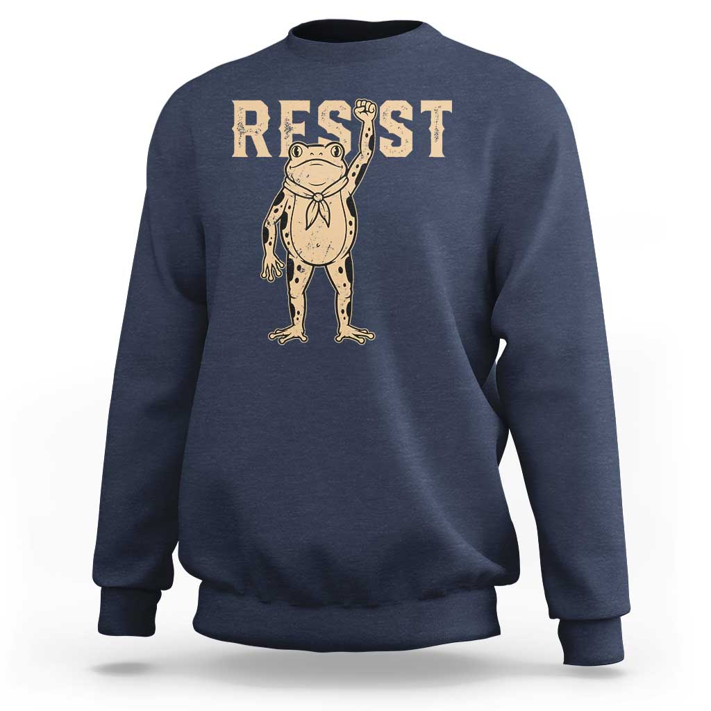 Frog Resist Sweatshirt Raised Fist Protest Fighter Retro Graphic - Wonder Print Shop