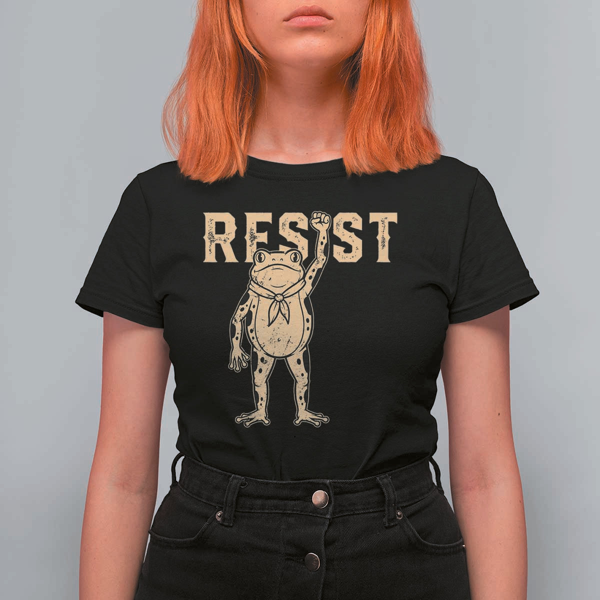 Frog Resist T Shirt For Women Raised Fist Protest Fighter Retro Graphic - Wonder Print Shop