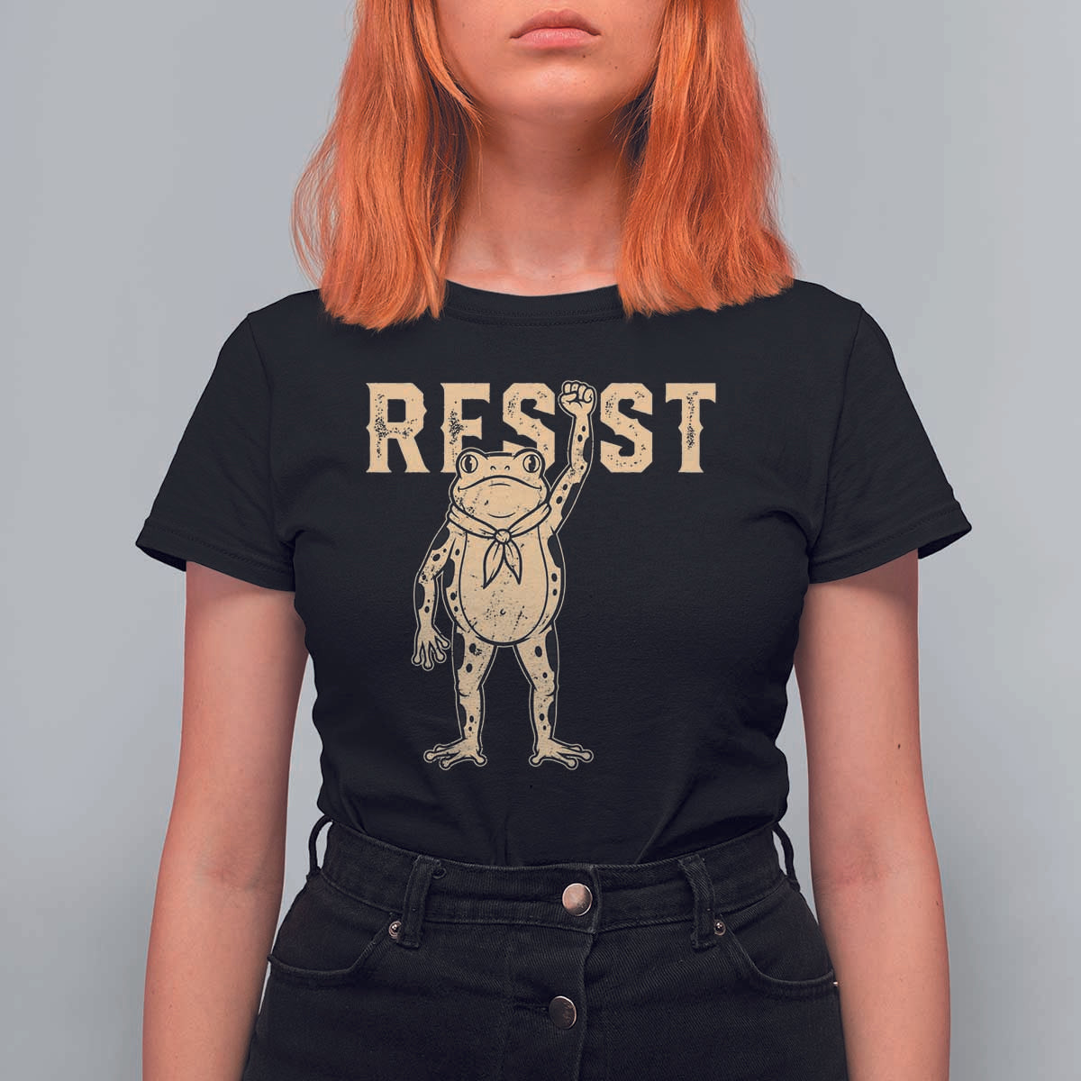 Frog Resist T Shirt For Women Raised Fist Protest Fighter Retro Graphic - Wonder Print Shop