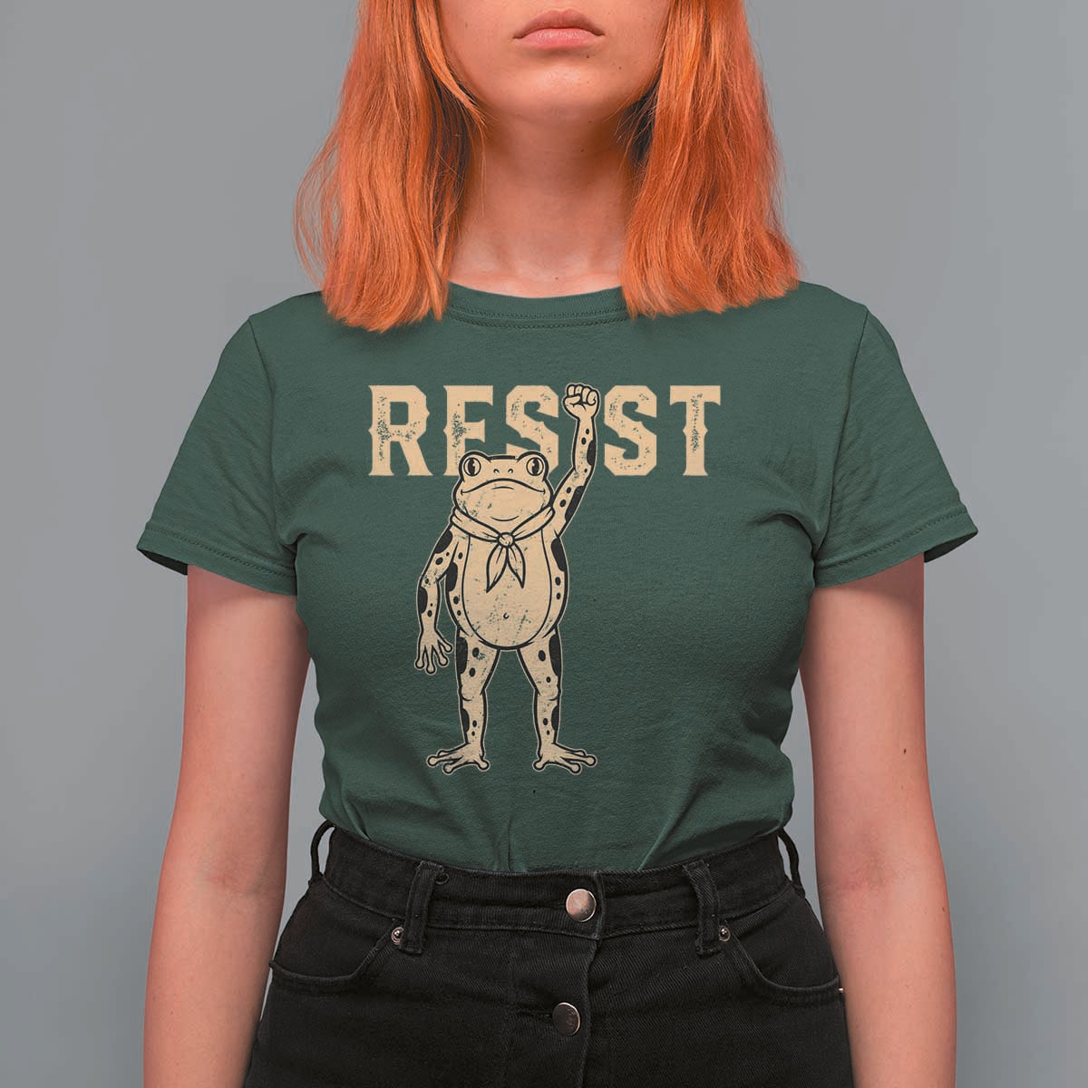 Frog Resist T Shirt For Women Raised Fist Protest Fighter Retro Graphic - Wonder Print Shop