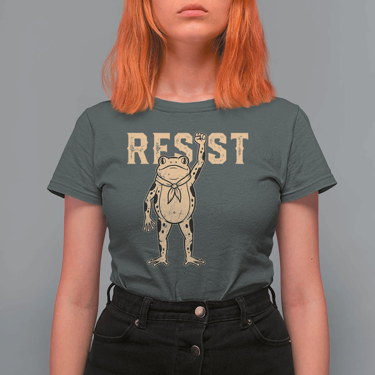 Frog Resist T Shirt For Women Raised Fist Protest Fighter Retro Graphic - Wonder Print Shop