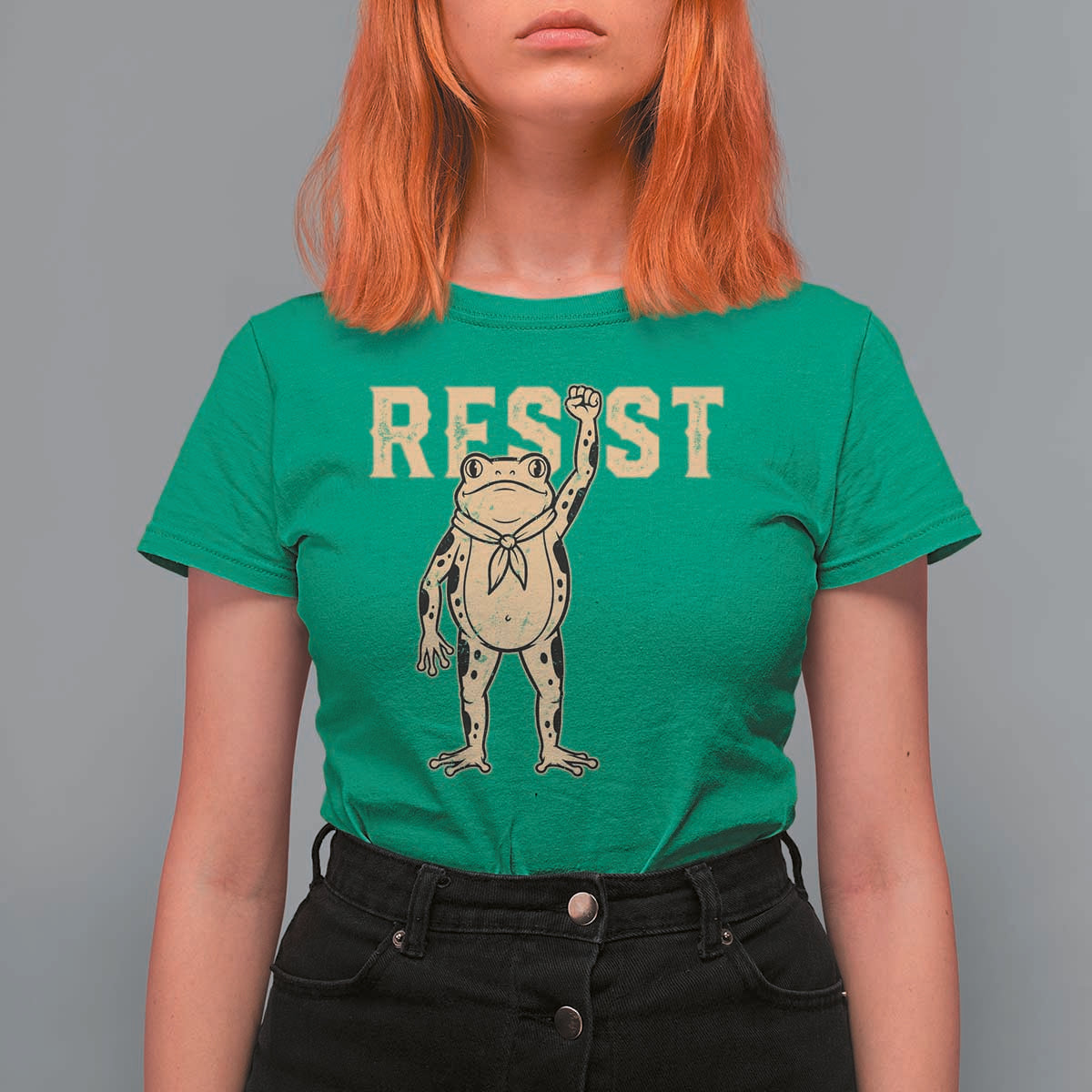 Frog Resist T Shirt For Women Raised Fist Protest Fighter Retro Graphic - Wonder Print Shop