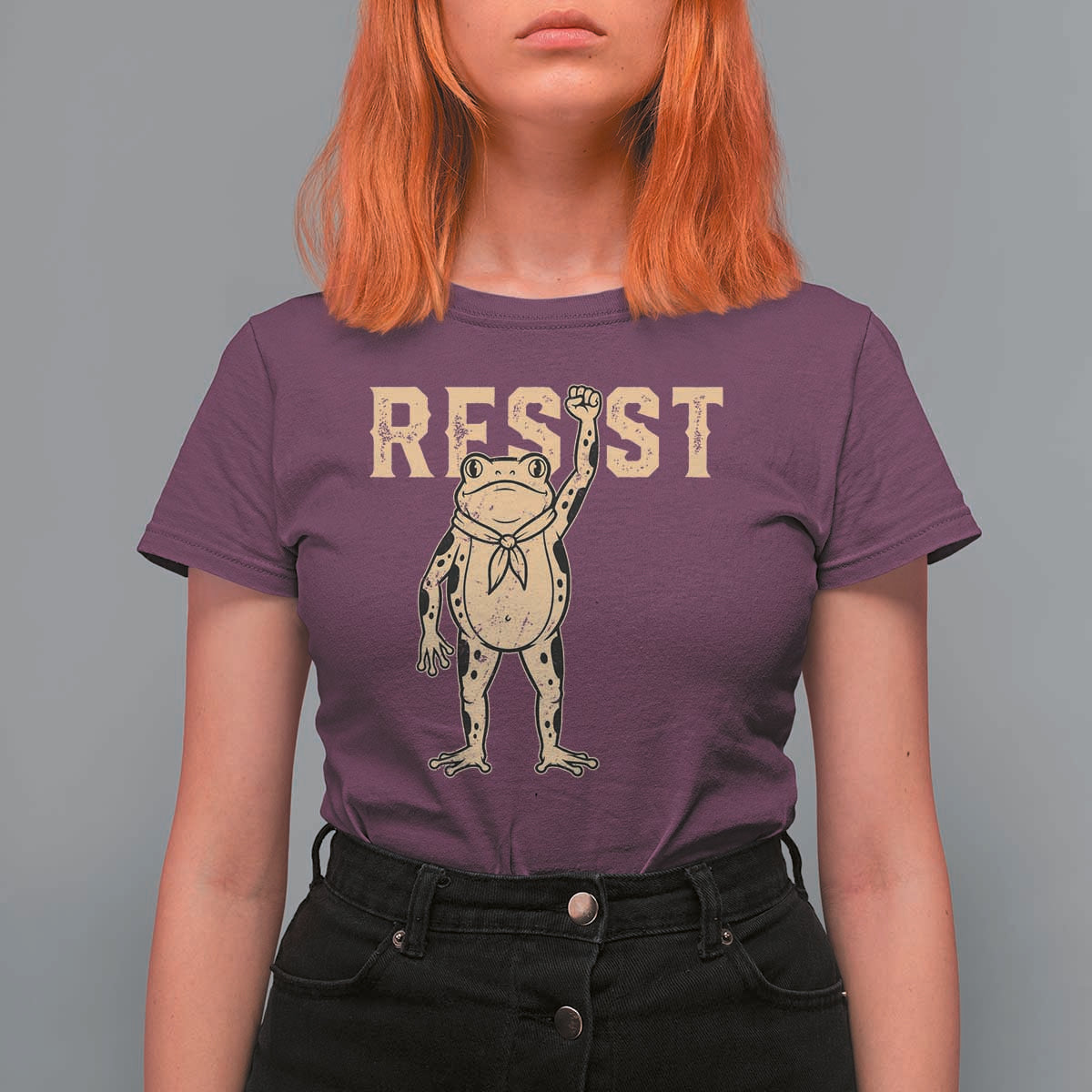 Frog Resist T Shirt For Women Raised Fist Protest Fighter Retro Graphic - Wonder Print Shop