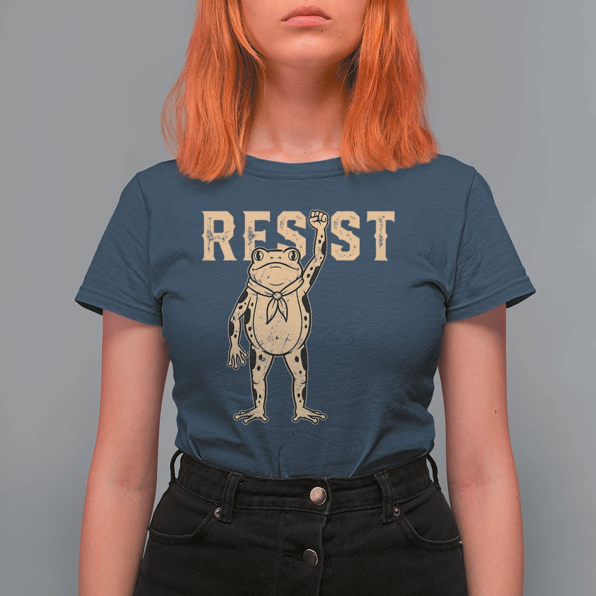 Frog Resist T Shirt For Women Raised Fist Protest Fighter Retro Graphic - Wonder Print Shop